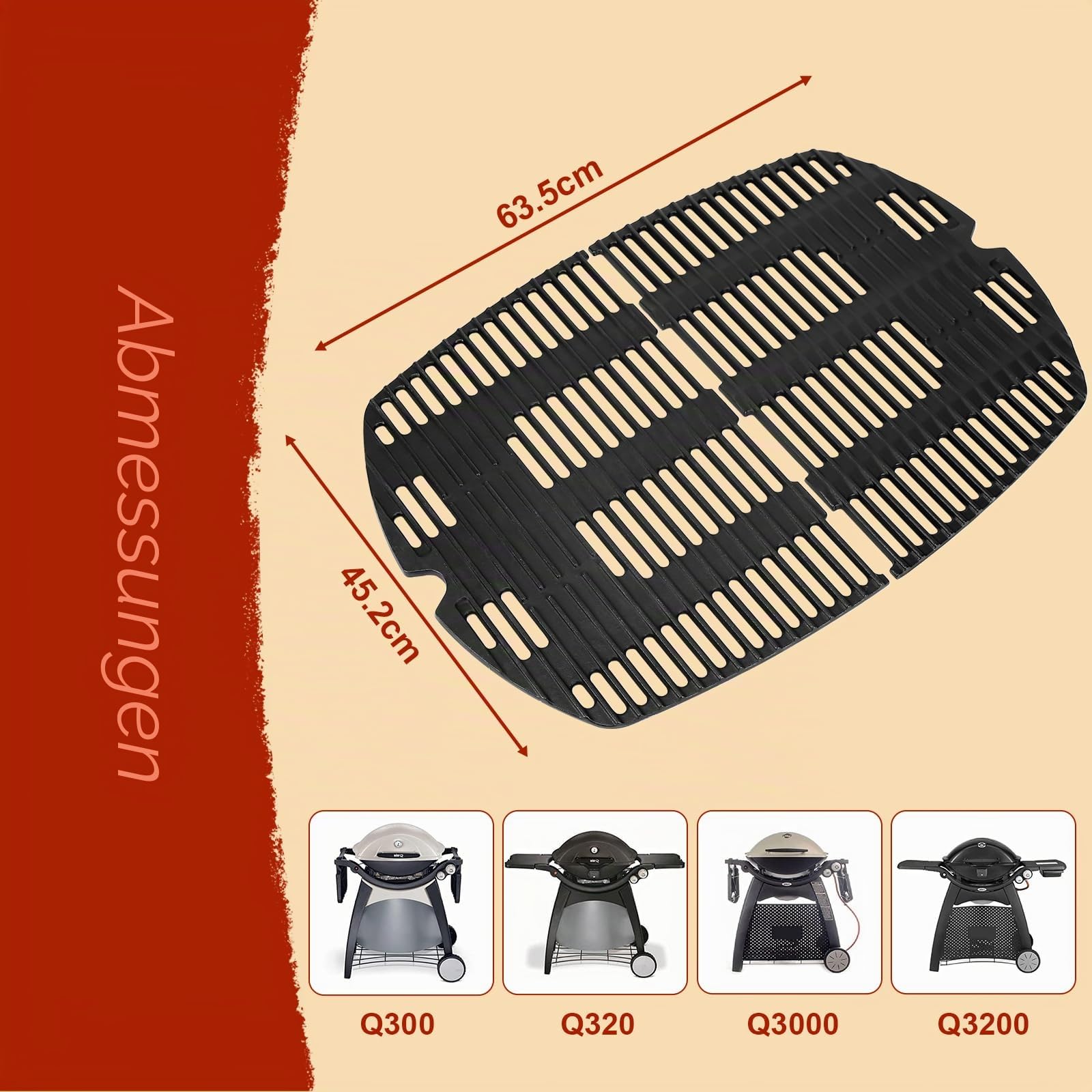 Denmay Grillrost Gusseisen für Weber Q300 Q320 Q3000 Q3200 Serie 63,5x45,2cm 2 Stück