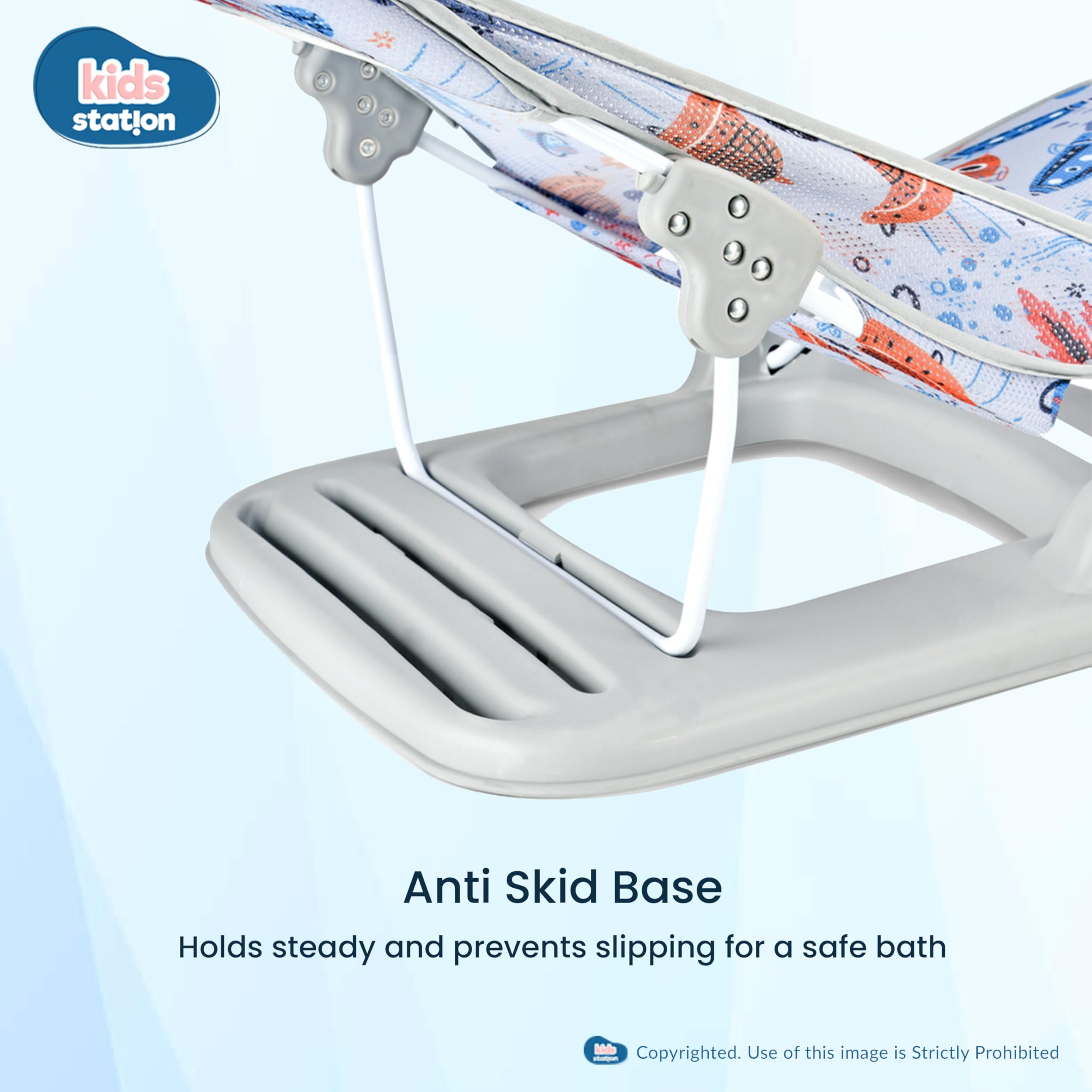 Kids Station Newborn Baby Bather | Bath Chair for Newborns and Infants 0-12 Months | Foldable | 3 Position Adjustable Chair | Anti Skid Base | Washable Soft Mesh Seat | for Babies Upto 5Kg (Grey) - Image 4 thumbnail