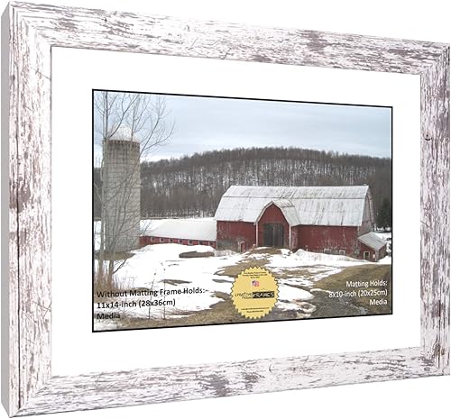 Miniatura 3 de Creative Picture Frames Tapete blanco de apertura de 8 x 10 pulgadas en nuestro portarretratos de madera de granero de 11 x 14 pulgadas, incluye