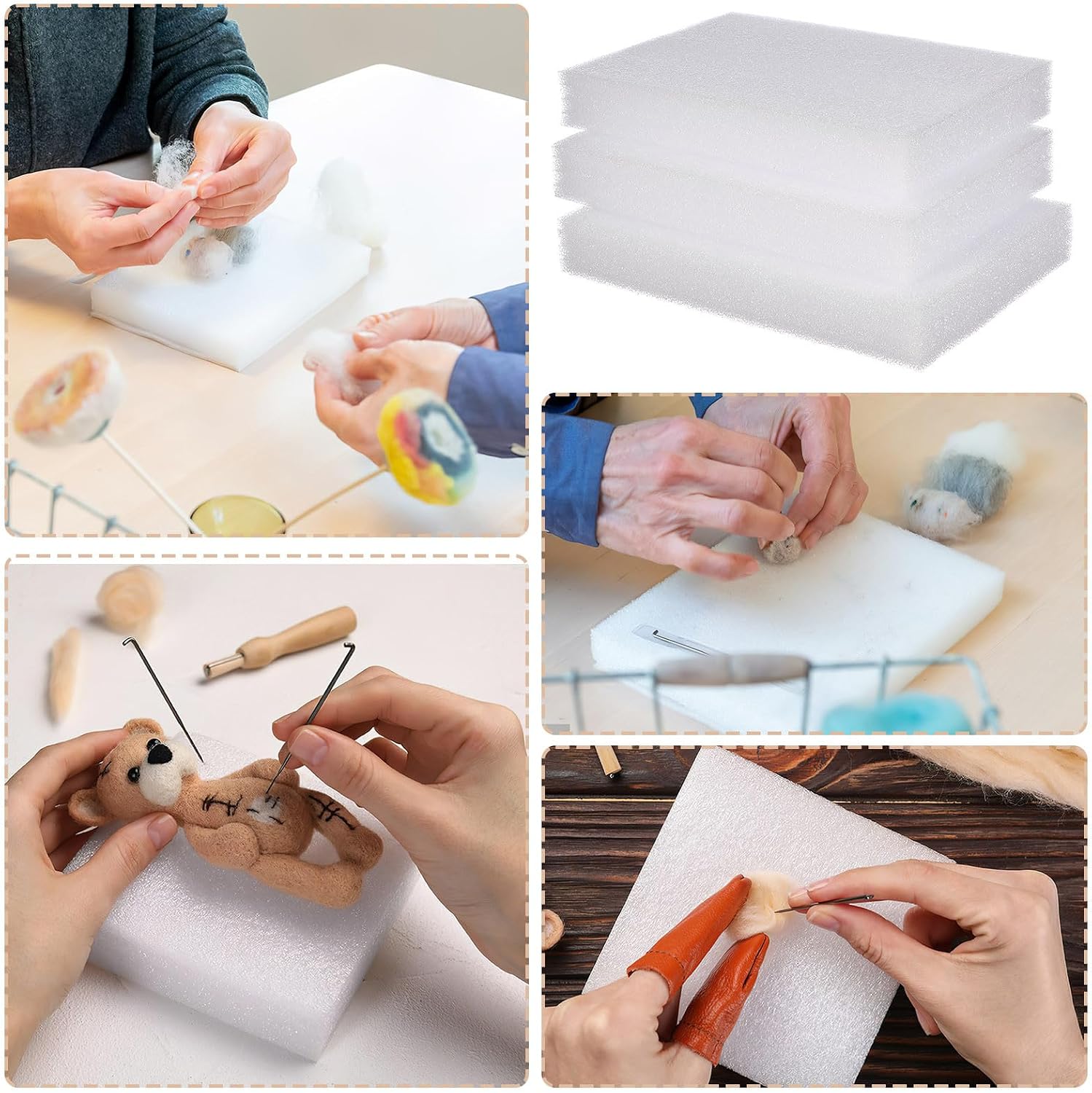 ULTECHNOVO 6PCS Large Needle Felting Foam Pads, 7.9"x5.9"x1.2" Thick Wool Felting Mat, High-Density Protective Worktable Cushion for DIY Handcraft & Needlework, Reusable White Foam Blocks for Beginner