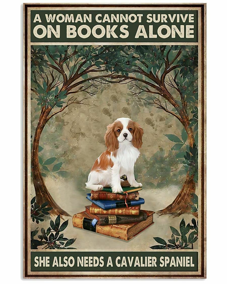 Biopracess Metalpostera51372 Metal Tin Retro Sign Woman Love Cavalier King Charles Spaniel And Book Home Poster Thanksgiving 8X12 Inch