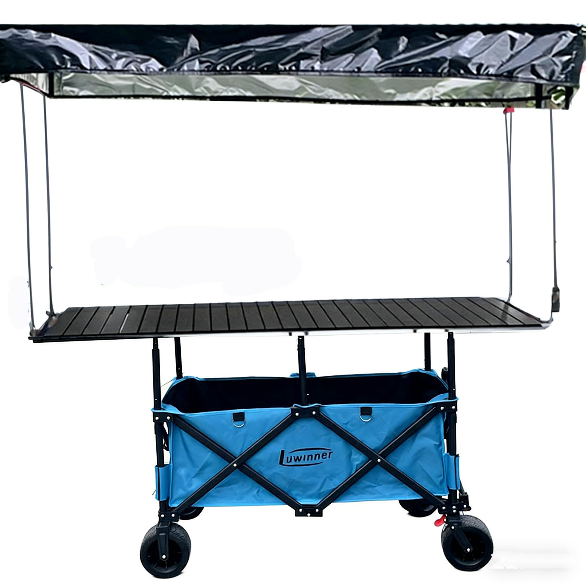 Collapsible Folding Wagon Heavy Duty Foldable Wagon Cart Grocery Portable Mobile Food Display Stand Vendor cart Outdoor Multifunctional Snack for Garden Beach Camping Sports Lightweight Utility (Size: