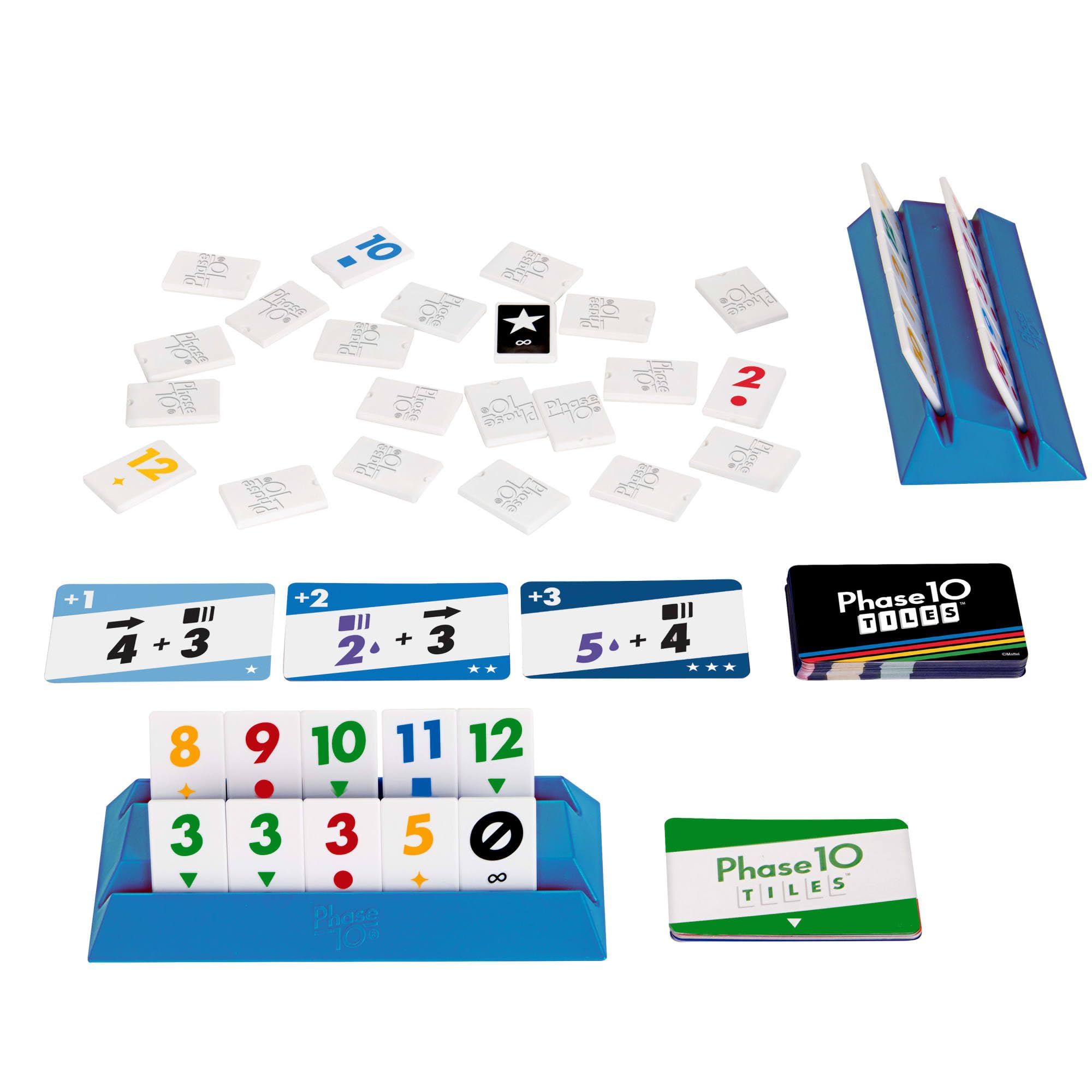 Mattel Games Phase 10 Tiles Game, Quick Family Rummy-Type Fun with 32 Cards Featuring Unique Phases and Two Ways to Play, for 2-4 Players, JMM22
