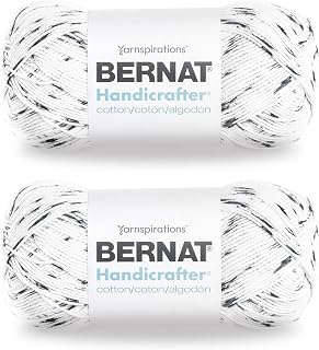 Bernat Handicrafter Cotton Big Ball Salt & Pepper Yarn - 2 Pack of 340g/12oz - Cotton - 4 Medium (Worsted) - 608 Yards - Knitting/Crochet