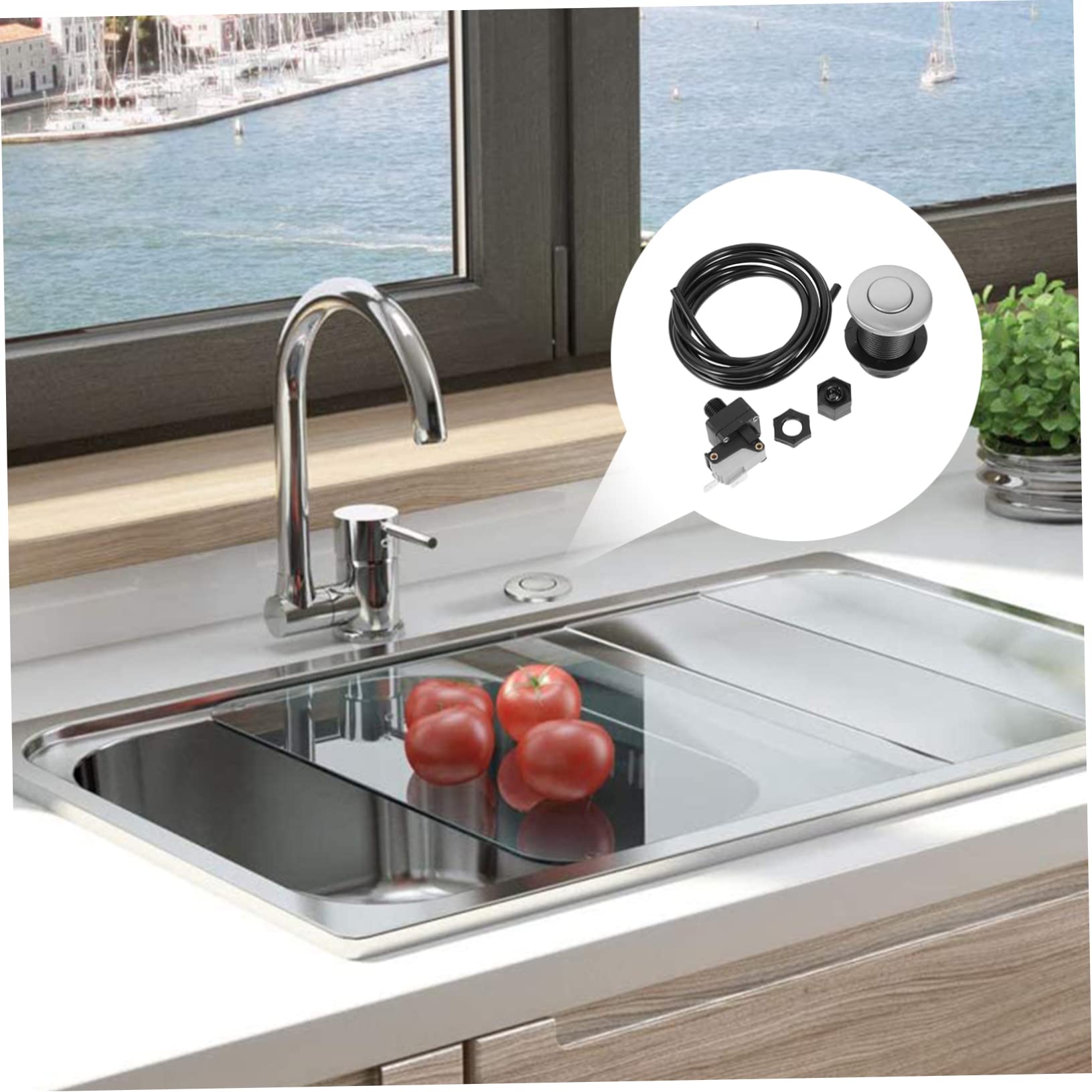 Housoutil 3 ensembles Set de Bouton Pneumatique Inox pour Broyeur Déchets Évier Interrupteur Air Durable Compatible Cuisine et Montage Facile sans Électricité