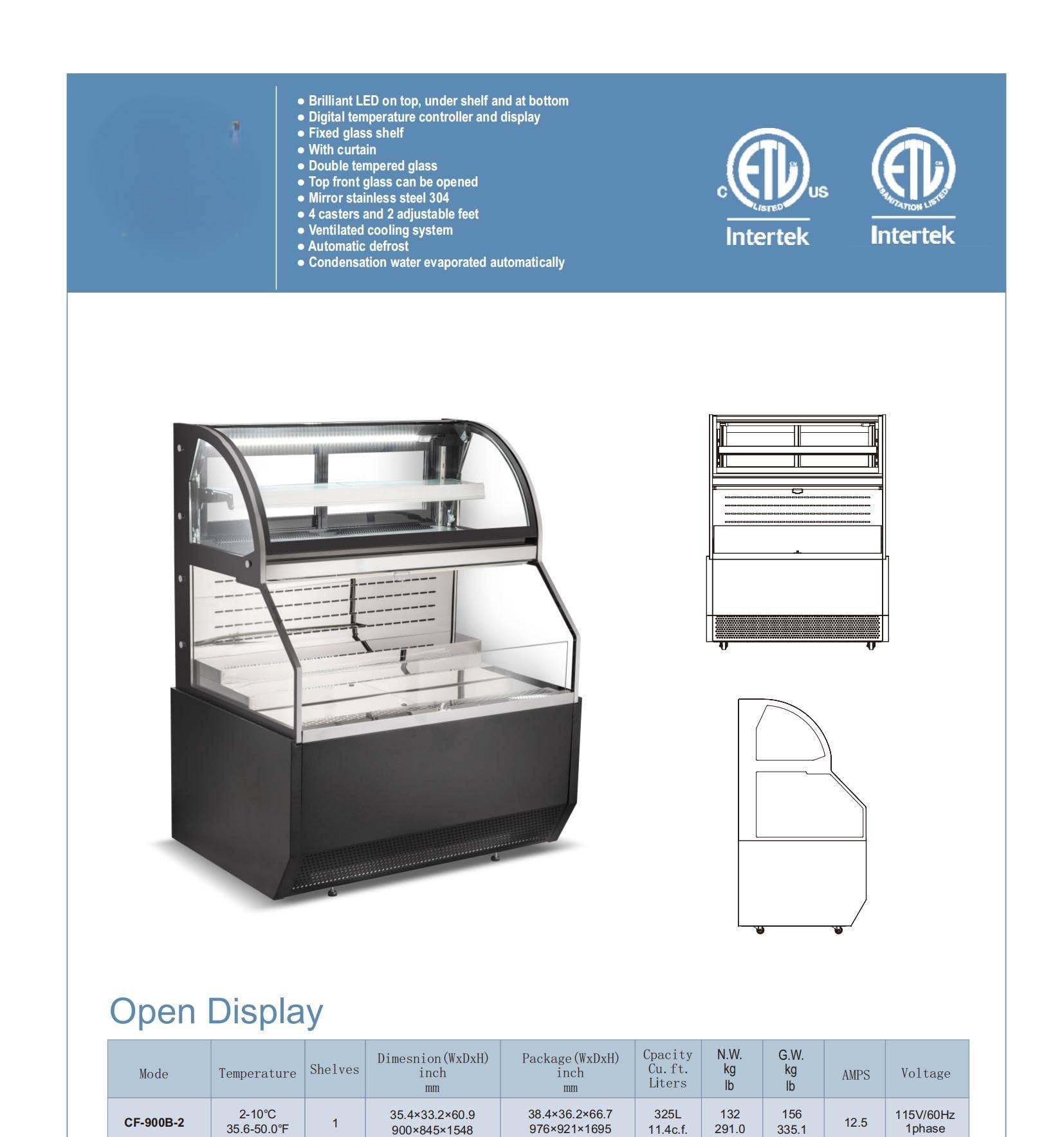 Elite Kitchen Supply Commercial Refrigerated Display Case, 11.4 cu.ft, LED Lighting, Digital Temperature Control, Double-Deck Open Showcase, Black CF-900B-2
