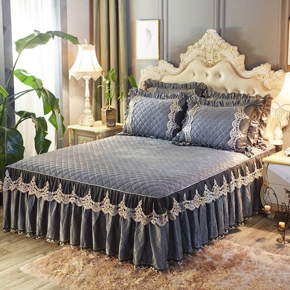 Warm Ruffled Luxury Bed decoration Pleated Base valance sheet Quilted fitted Bedspread Wrap around style With 18" drop-H Twinch2