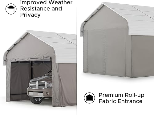 Miniatura 8 de SUNJOY Gambrel - Cenador de techo rígido de 12 x 20 pies con carcasa de tela y paredes laterales, garaje resistente con techo y marco de acero