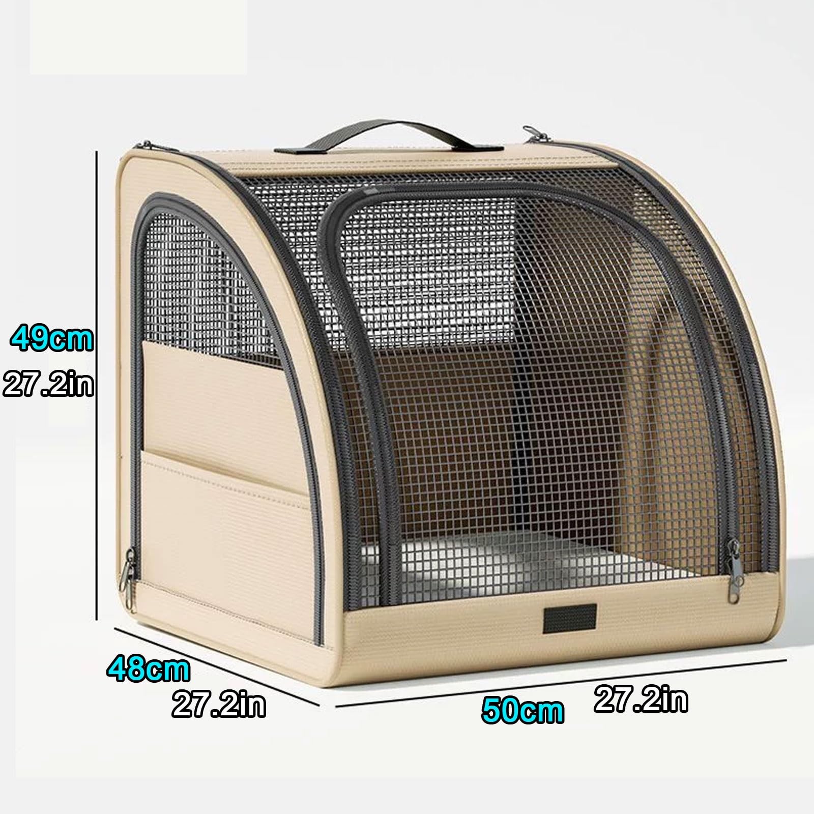 Hundetransportbox Auto RüCksitz Mehrere Reißverschlüsse Faltbares Autotransportboxen für Hunde für Kleine Mittlere Hunde Katzen Ausflüge(Beige)