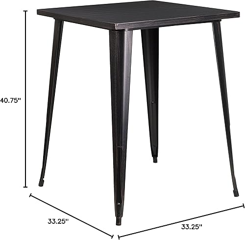 Miniatura 2 de EMMA + OLIVER Mesa cuadrada de 31.5 pulgadas de grado comercial de metal negro y dorado para interiores y exteriores