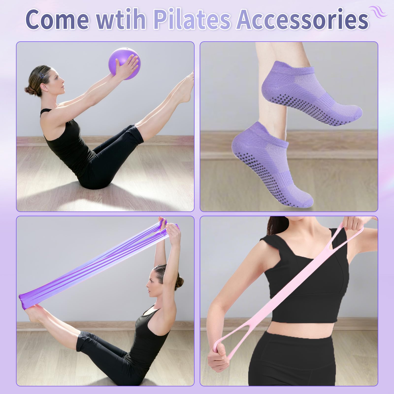 Tavola da Pilates pieghevole, Set di attrezzature per Pilates Reformer Board multifunzionale con rimbalzo automatico per allenamenti completi del corpo, regalo fitness per donne
