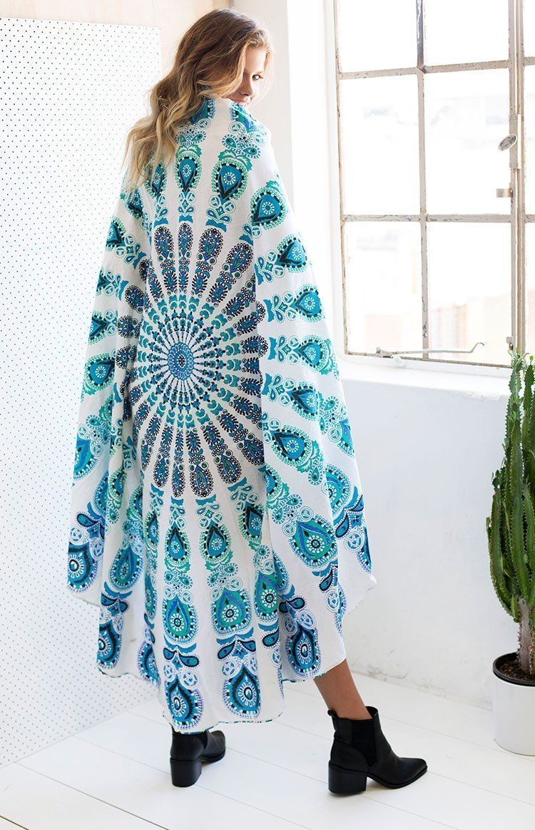 Popular Handicrafts Round Tapestry Wall Hanging Ombre Hippie Mandala Bohemian Hippy Intricate Indian Tapestries Tablecloth 70 Inches,(178cm) Blue on White - Image 3