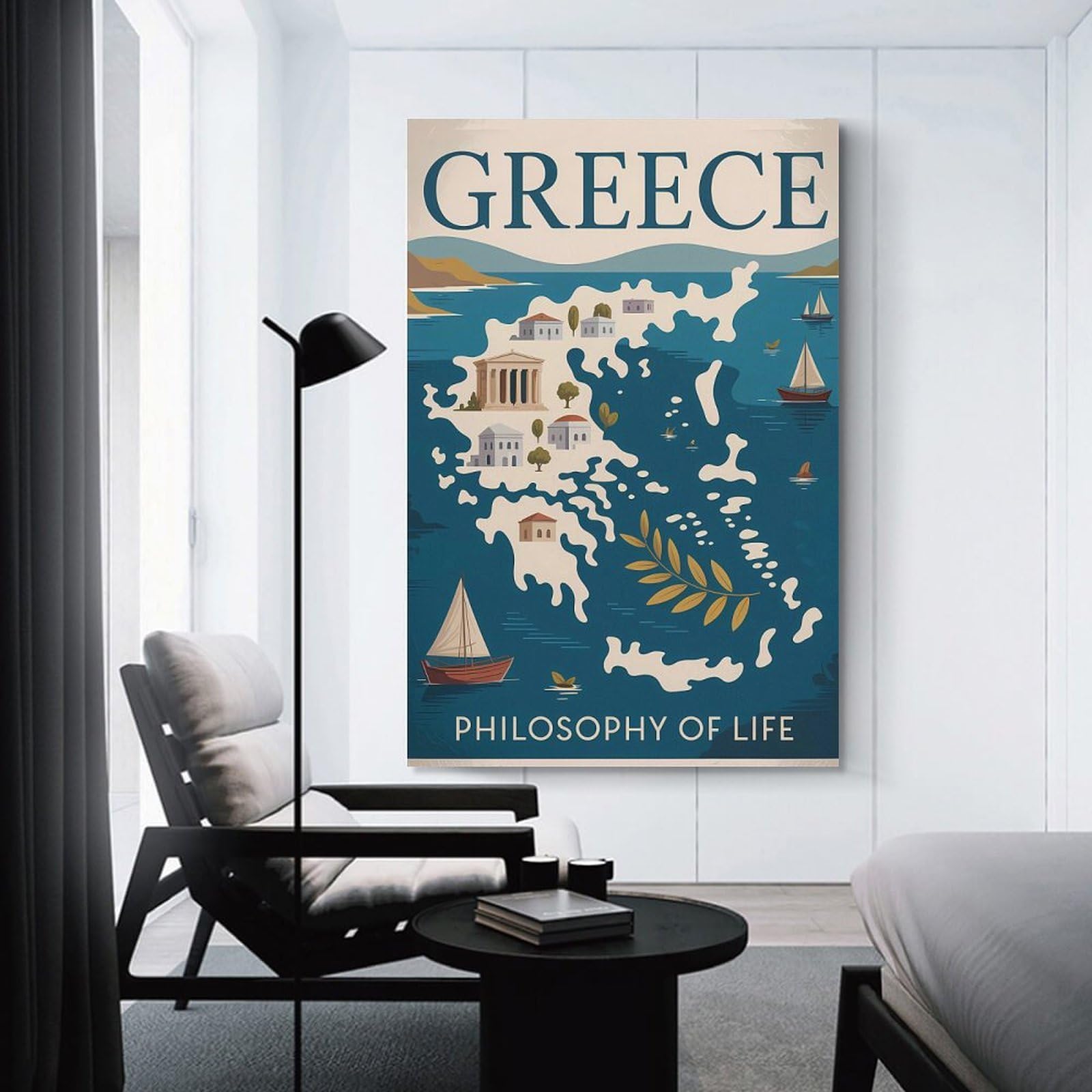 Junmoney Greece Philosophy of Life Travel Decorative Wall Artwork 16x24inch(40x60cm), for Living Room, Bedroom, Office Or Hallway, Decorative Artwork with Broad Appeal