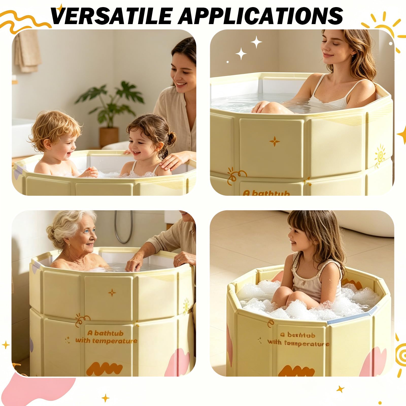 Bañera plegable de 70 cm, para adultos, para personas mayores, ancianos y niños, baños pequeños, como bañera de agua caliente o baño de hielo para adultos