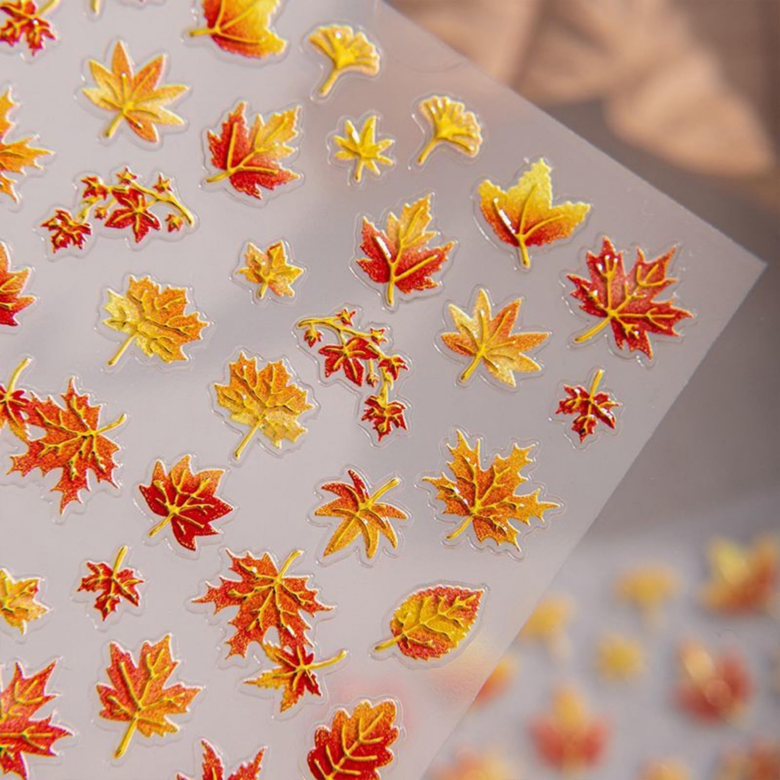 Autumn Maple Leaf Nail Stickers 5D Embossed Fall Nail Decals for Nail Art