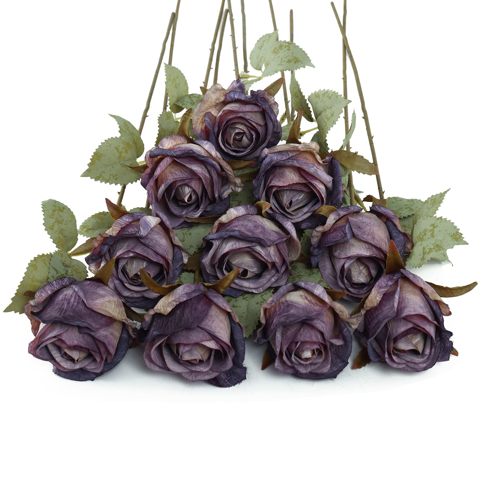 DuHouse 10pcs Artificial Rose Flowers Fake Silk Rose Bouquet(Lavender) — image 1