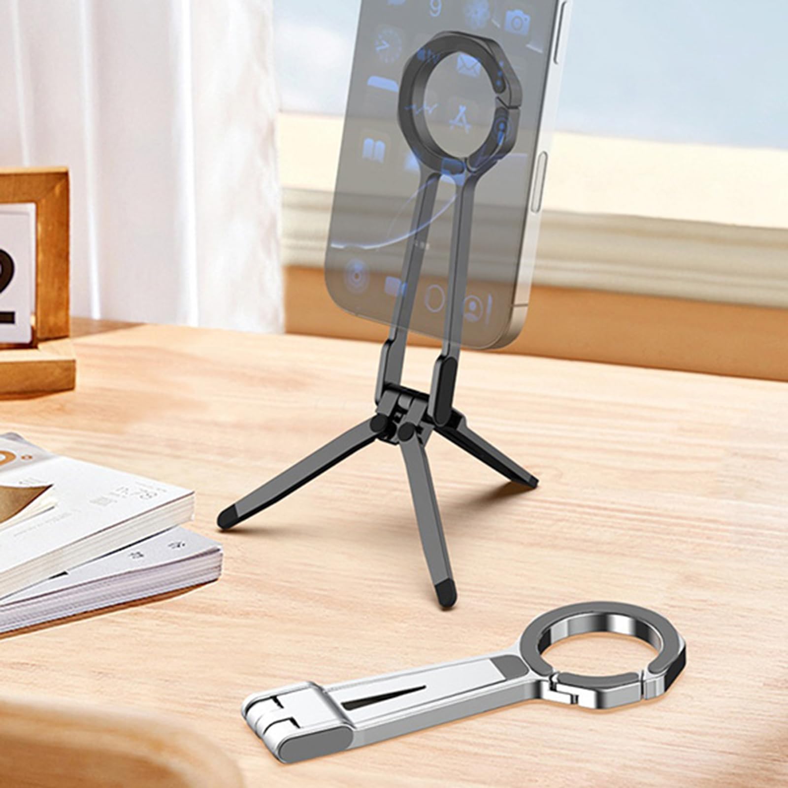 Treppiede magnetico del supporto del telefono Rack 360 Rotazione Regolabile Molla Clip per Smartphone Tablet Video Fotografia