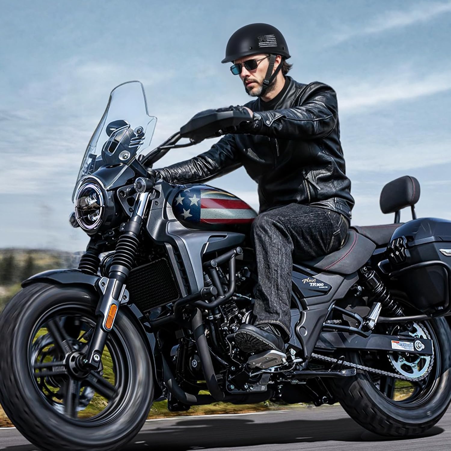 TRIANGLE Half Shell Helmet Motorcycle for Adults Men German Style Scooter Moped , Open Face Motorcycle Helmet Meet Dot Approved.