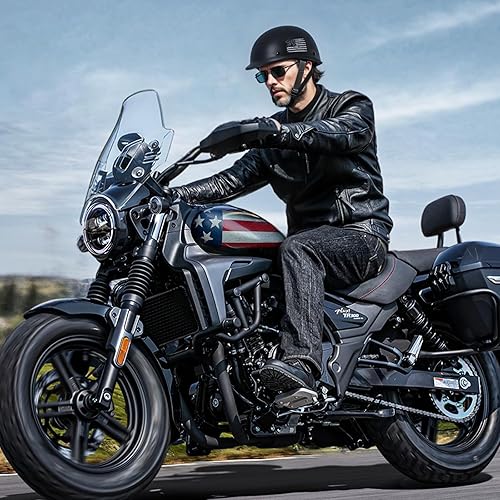 Miniatura 6 de TRIANGLE Casco de media carcasa para motocicleta de estilo alemán para adultos, hombres, para scooter, motoneta, con cara abierta, certificado DOT.