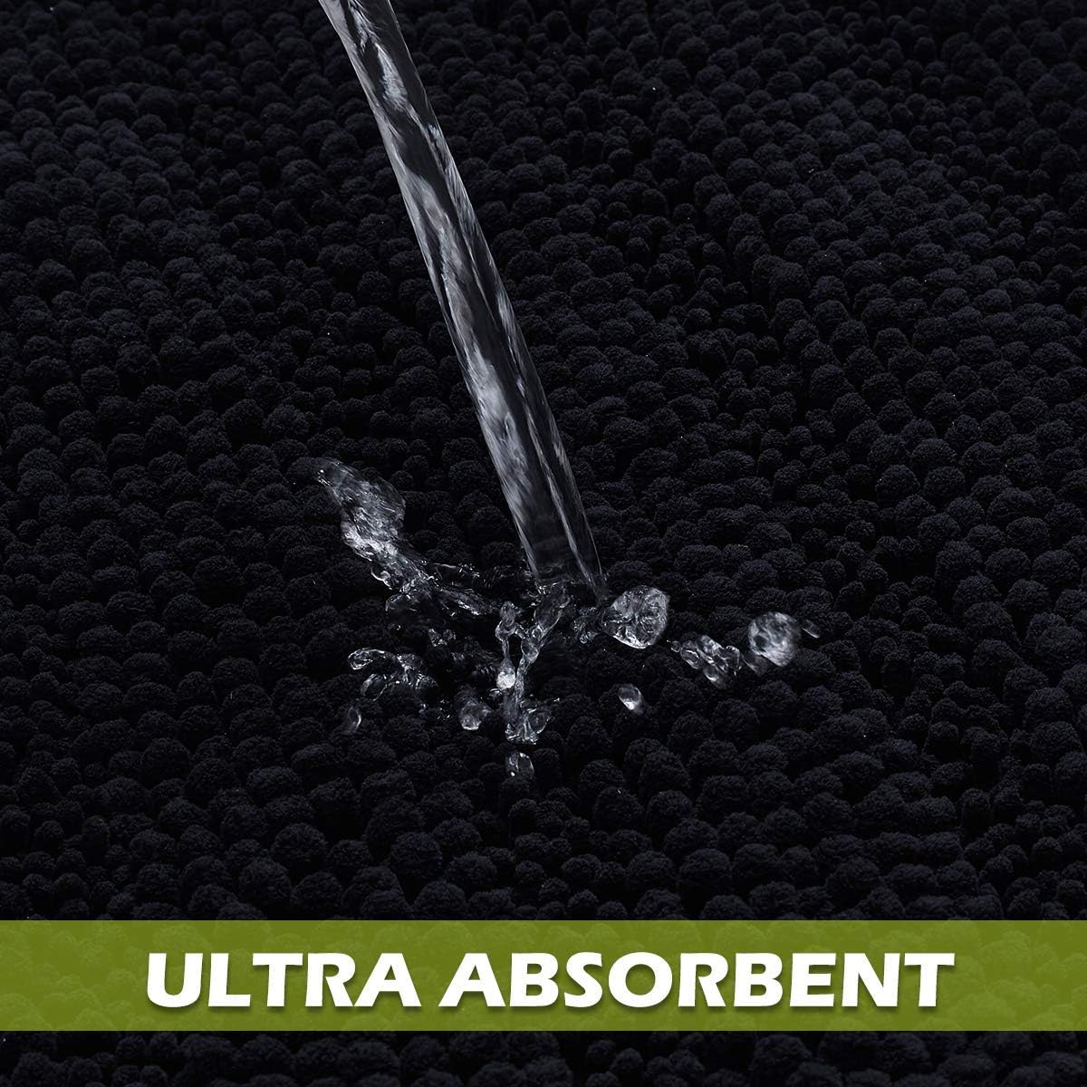 KGORGE Black Bath Mat - Large Soft Bathroom Rugs Non-Slip Thick Shaggy Floor Cover Water Absorbent Quick Drying Shower Carpet for Toilet Kitchen Door Way, 60" x 24", 1 Pc