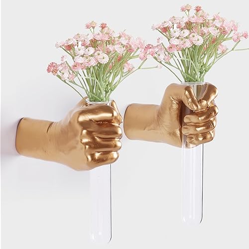 2 piezas de esculturas de pared, florero de manos para decoración del hogar, escultura artística de montaje en pared, estatua de arte de pared