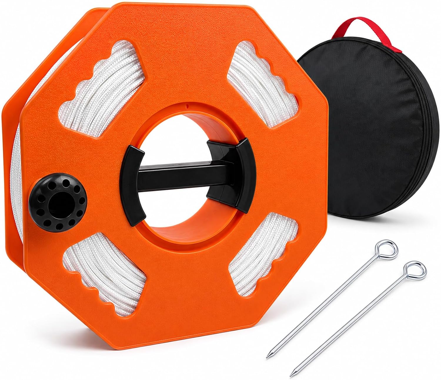Sports Field String Winder Set, 500ft High-Tenacity Nylon Cord and Ground Anchor, Storage Reel with Rotating Handle for Soccer and Softball,Baseball Field Line Marking