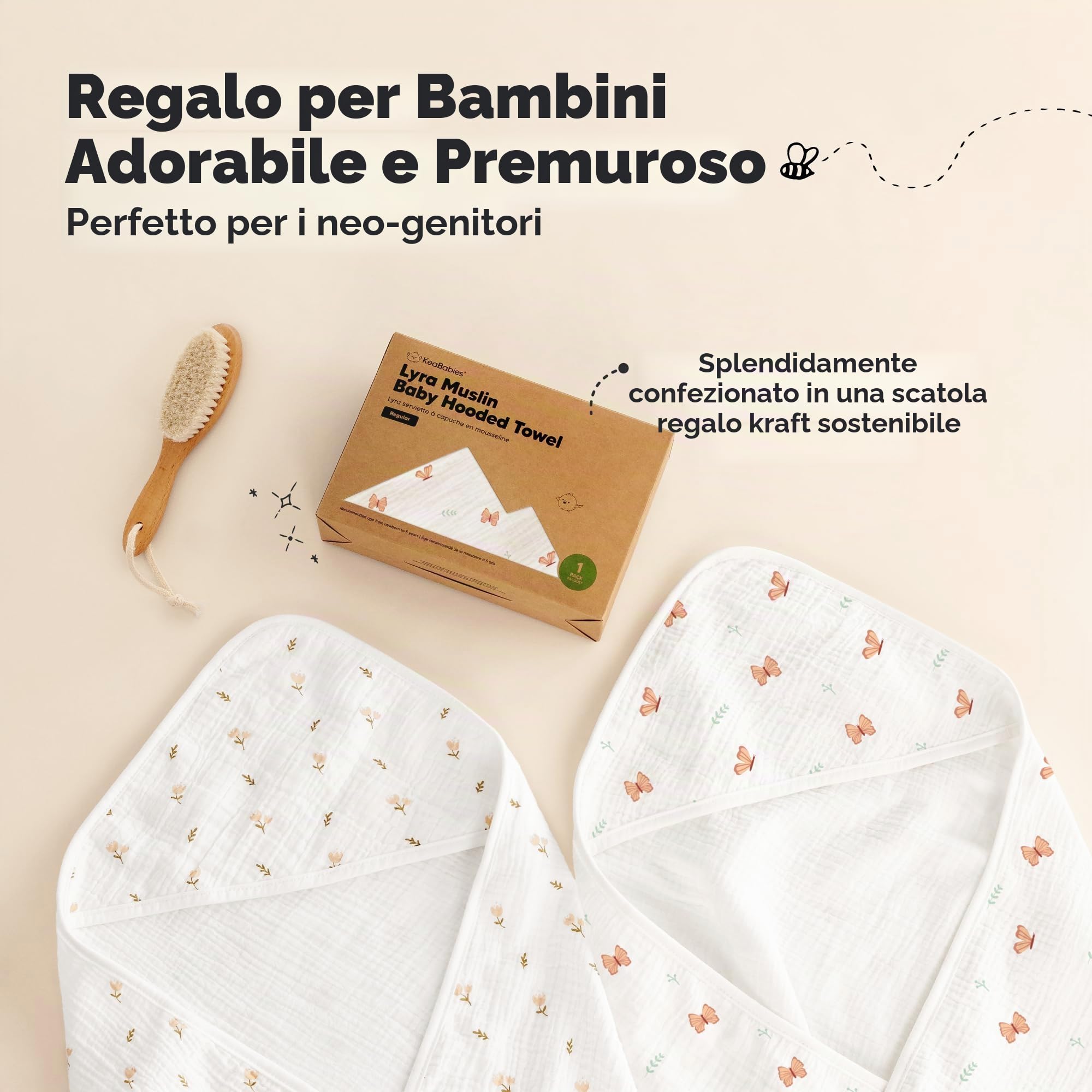 KeaBabies asciugamano in mussola con cappuccio per bambine e bambini - asciugamano con cappuccio in 100% cotone biologico per neonati e bambini, morbido e assorbente con cappuccio (Monarch)