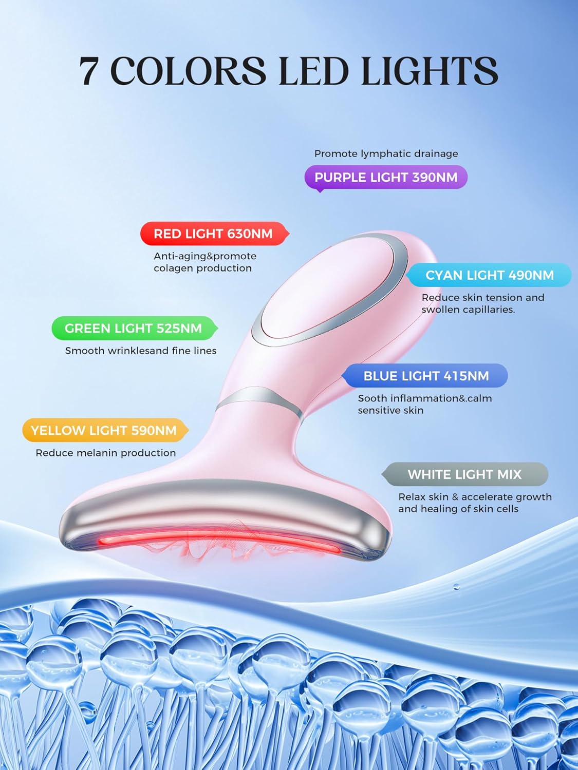 Red Light Therapy for Face & Neck, Face Massager Tool for Anti-Aging, Skin Facial Sculptor, 7-Color LED Phototherapy Device with Lifting, Heat & Vibration, Firming, Rechargeable Beauty Tool - Image 4