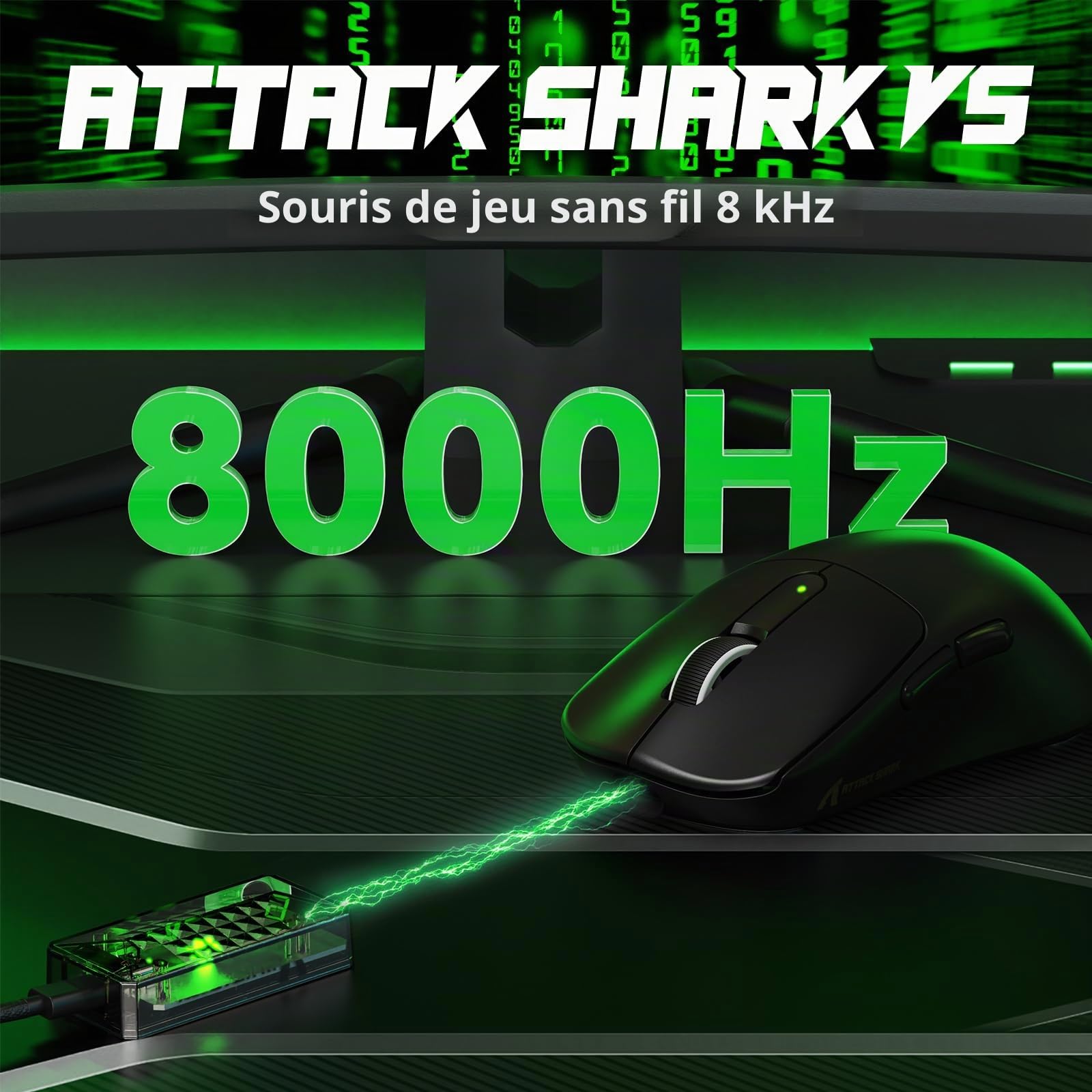 ATTACK SHARK V5 Souris Gamer sans Fil, 53g, Interrupteurs Optiques, Puce Nordic 52840, Capteur PAW3950MAX, Récepteur 8KHz LED, 20000 FPS, 42000 DPI, BT/2.4GHz/Filaire, 500mAh (Noir)