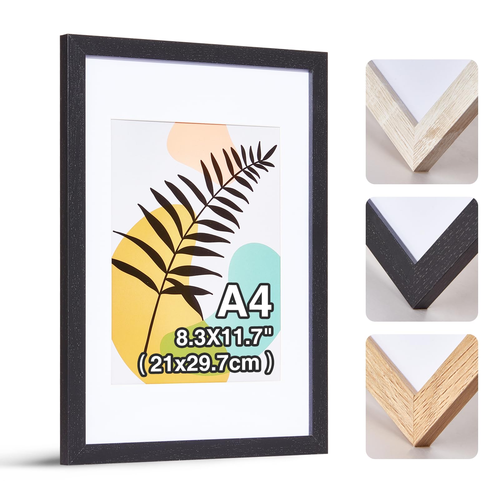 HOUSE DAY Schwarz Bilderrahmen Din A4,21x30cm rahmen Holz Fotorahmen Mit Klarem Plexiglas,Collage Bilderrahmen Mit Passepartout FüR Fotos A5 Mdf Rahmen FüR Fotos,Bilder,Poster,Diamantmalerei,1 Satz