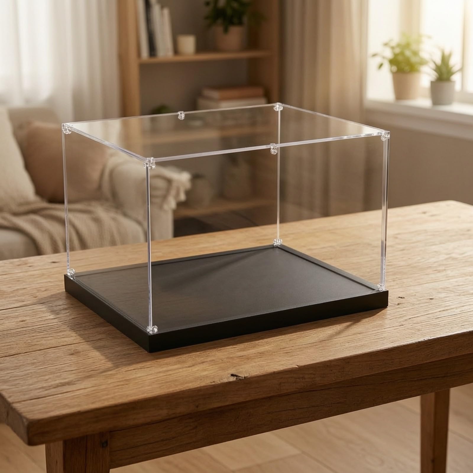 kowaku Caja Expositora Acrílico con Base Elevada Vitrina Transparente Compacta Versátil Estuche Expositor para Aficionados a Maquetas , Negro