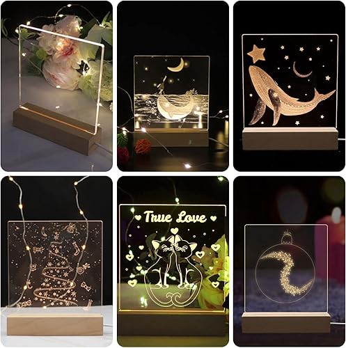 Miniatura 3 de Juego de 2 pedestales de madera con hojas acrílicas, bases de exhibición de luces LED rectangulares, soporte de luz cálida y colorida, soporte de