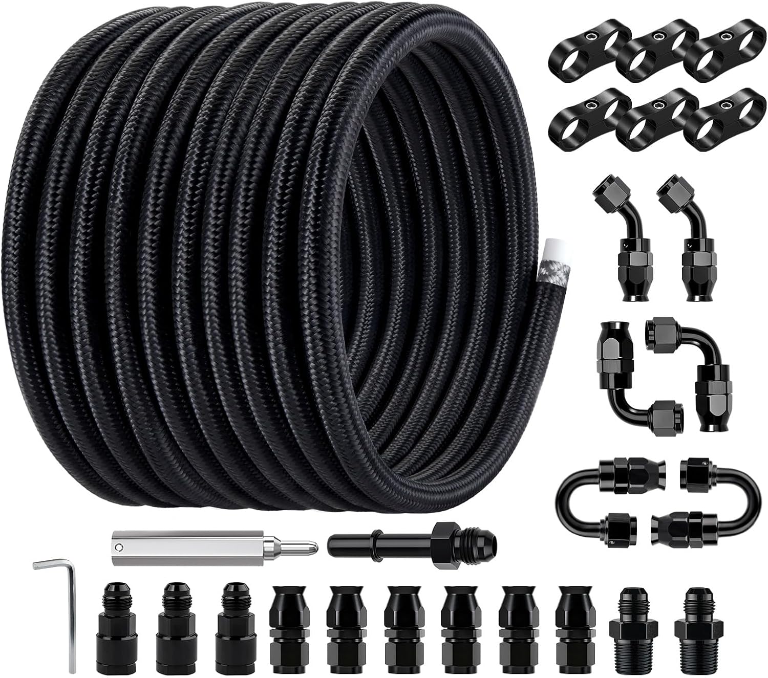 EVIL ENERGY 6AN PTFE Fuel Line Kit,E85 Nylon Braided Fuel Hose 20FT PTFE LS Swap EFI Fuel Line Fitting Kit AN6