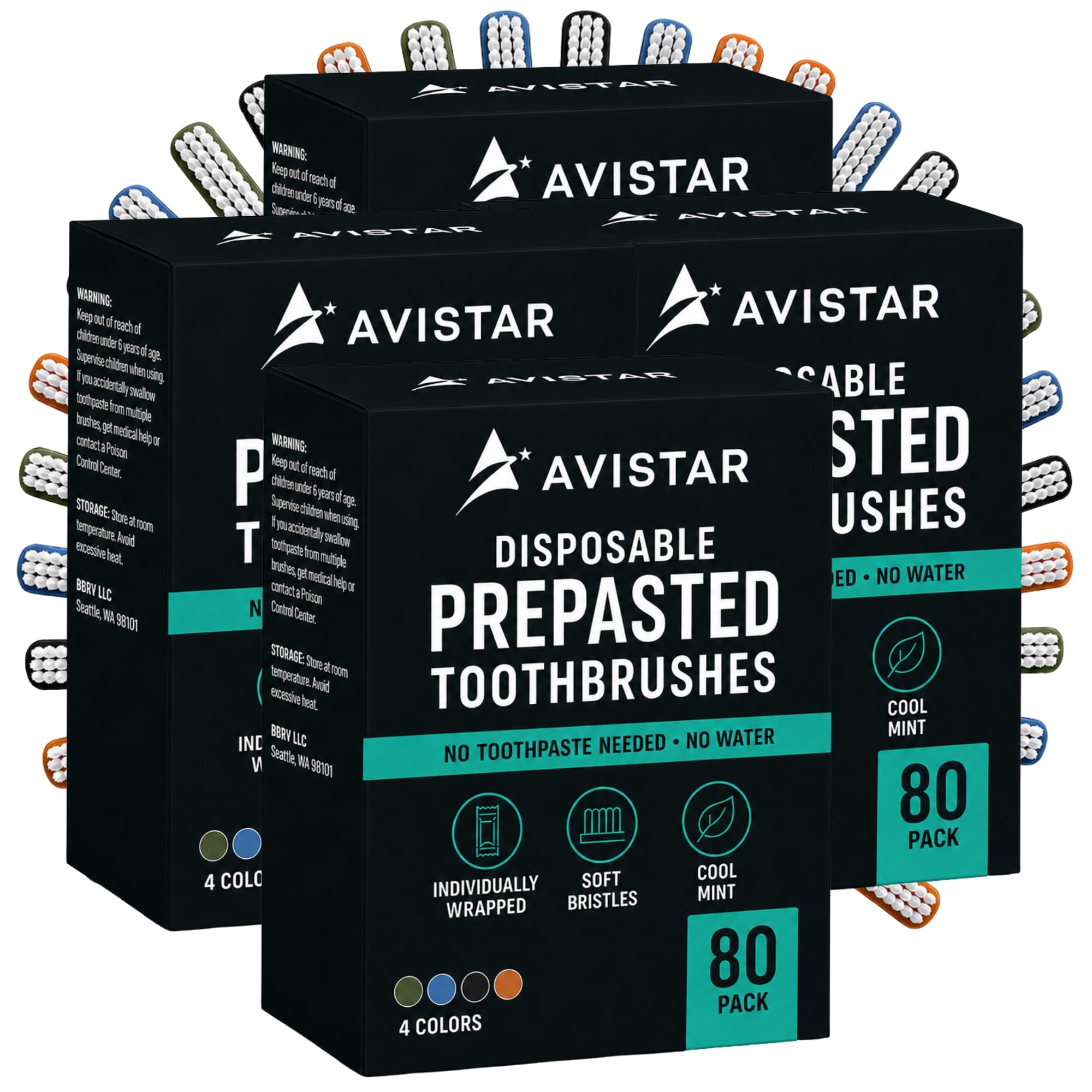 Avistar 320 Prepasted Disposable Toothbrushes Individually Wrapped - Single Use Pre Pasted Disposable Toothbrushes with Toothpaste Built in - Waterless Toothbrush for Travel, Guests, Hotel, &amp; Camping