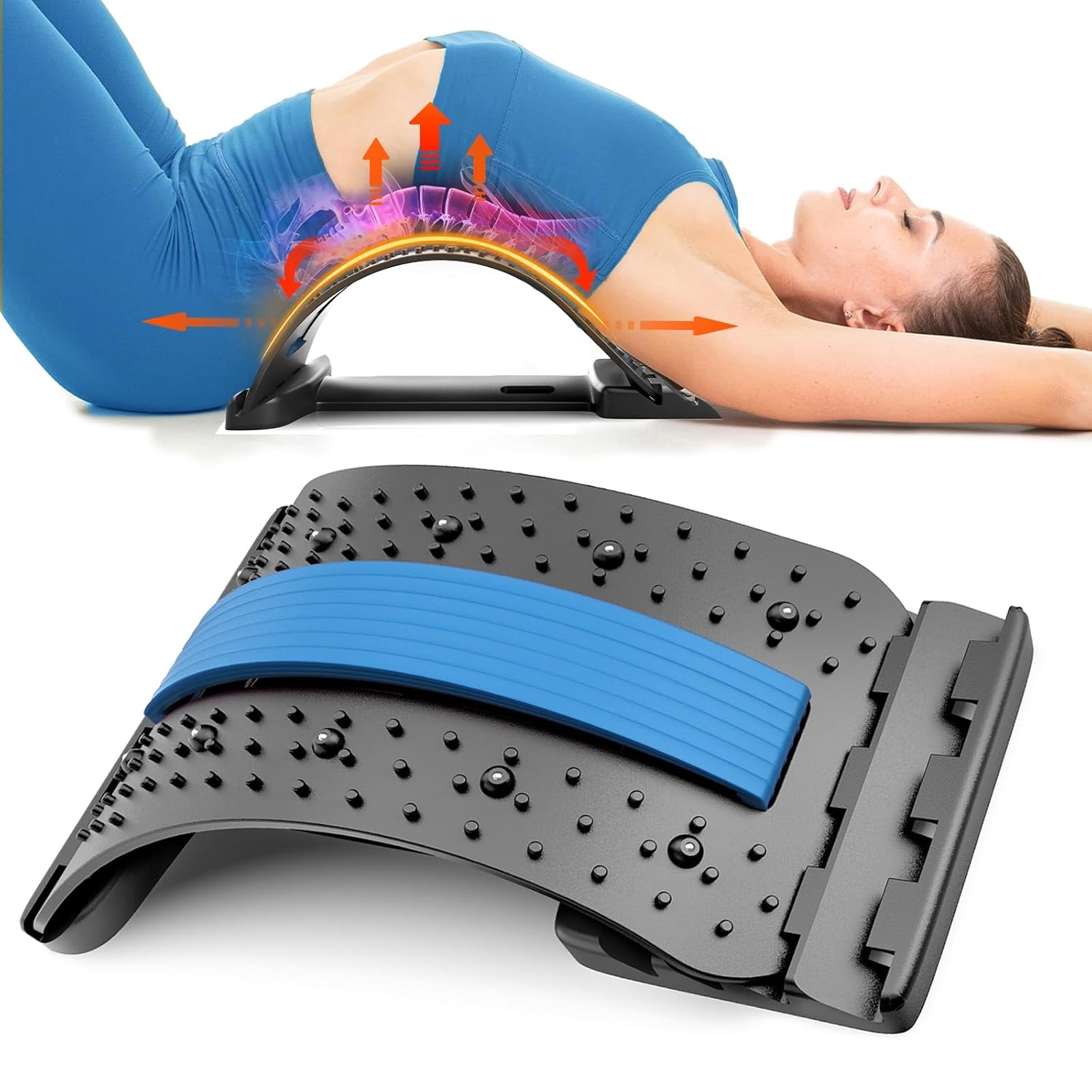 Back Stretcher for Lower Backs Pain Relief, Everlasting Comfort Adjustable Spine Decompressor, Lumbar Support with Memory Foam Pad, Back Cracker-Blue