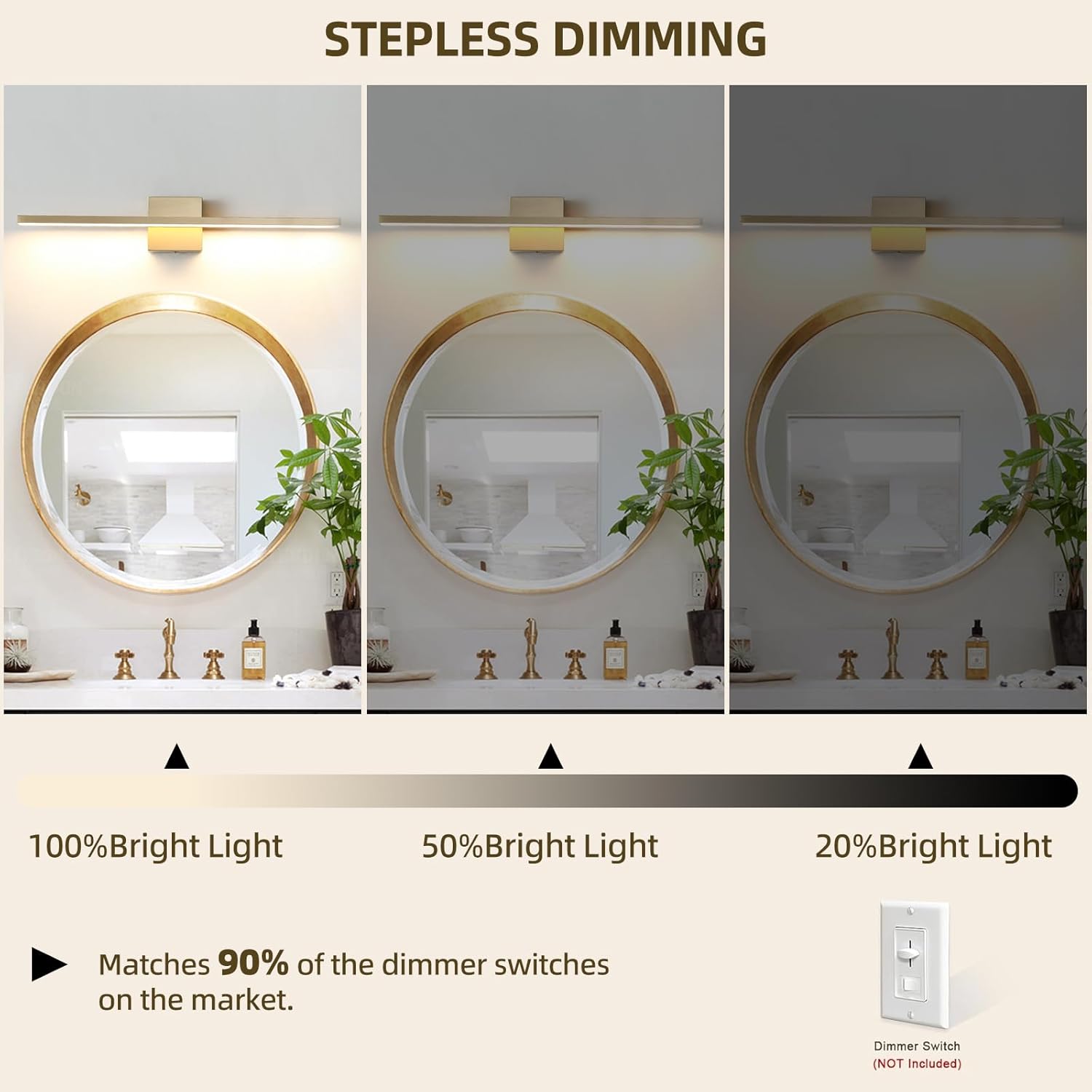 Gold Bathroom Light Fixtures Over Mirror, 32 Inch Brass Bathroom Vanity Light, LED Modern Wall Sconce 3000K Bar Vanity Lights