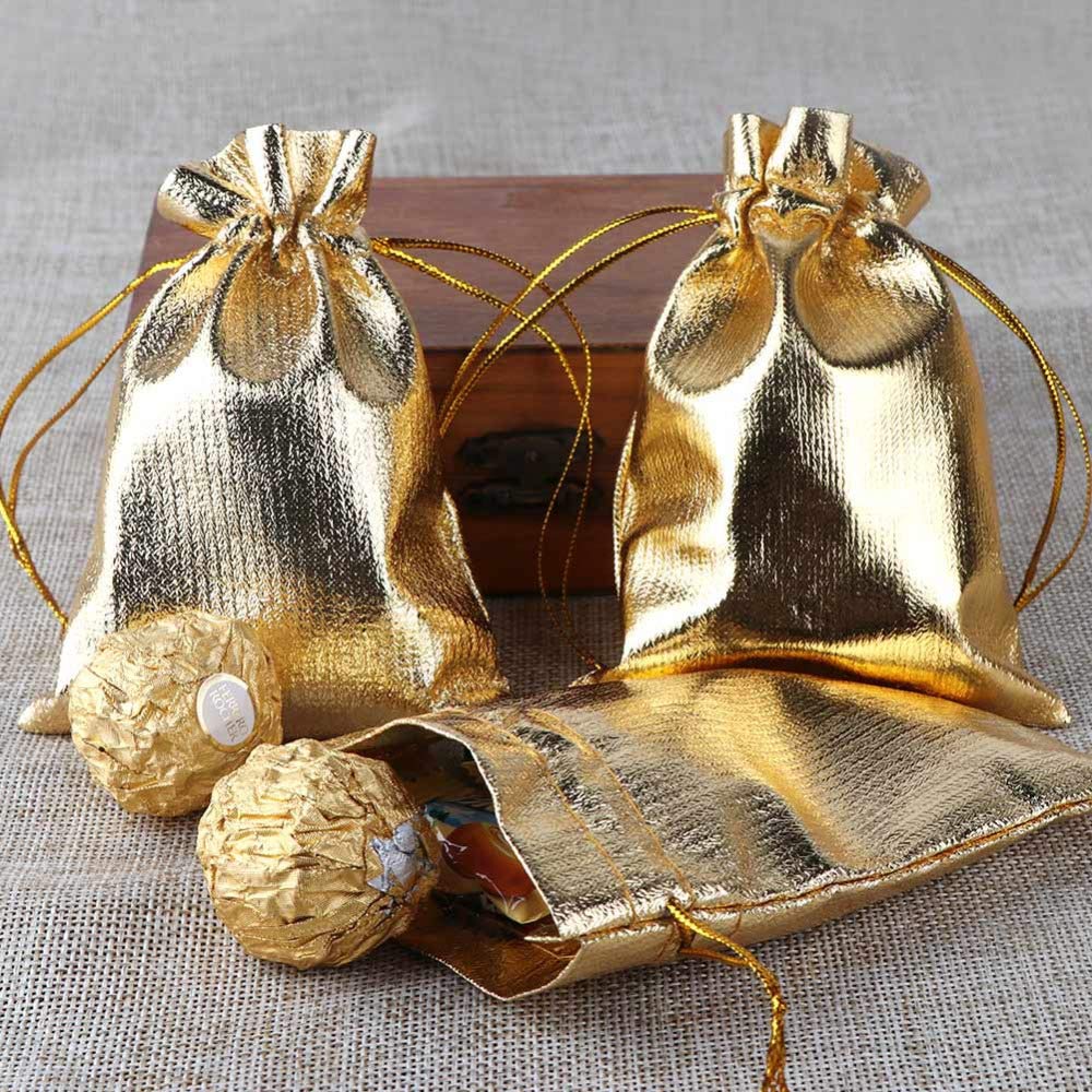 100 Stück Weihnachtstüten Schmuckbeutel Drawstring BagsGeschenktüten Gold und Silber Säckchen Süßigkeiten,Schmuck,Party Wedding Favor,Halloween Taschen 9x12cm