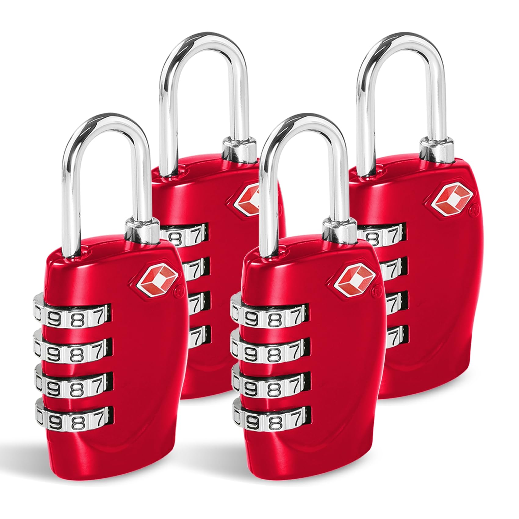CFMOUR Suitcase Locks, TSA Approved Luggage Locks, 4-dial, Red, 4 Pcs