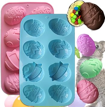 2 Pieces Easter Egg Bunny Mold Silicone Molds for Chocolate Candy Cake Fondant Jelly Pudding Manual Soap Hot Chocolate Cocoa Bombs Ice Cube Dessert Making of Easter Theme Party Decoration