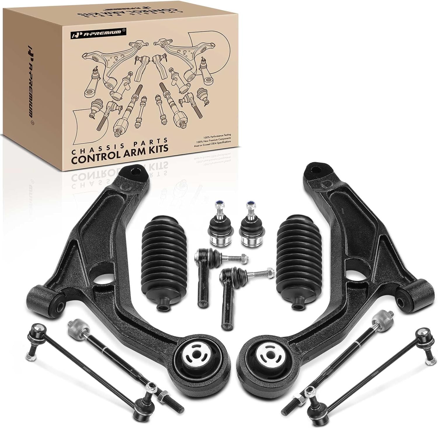 A-Premium Set of 12, Front Suspension & Steering Kit, Lower Control Arm, Lower Ball Joint, Inner Outer Tie Rod End, Sway Bar Links, Rack and Pinion Bellow Kit, Compatible with Dodge Journey 2009-2015