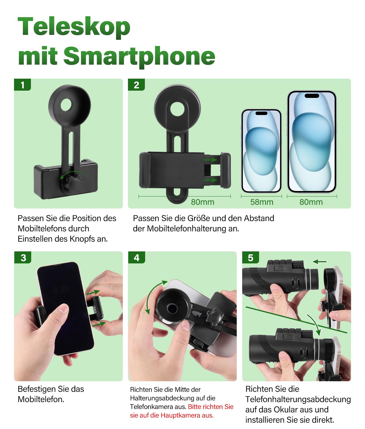 PAHTTO Monokulares Teleskop, Monokular 80x100 mit BAK4-Prisma und FMC-Objektiv, HD Monokular Teleskop Fernrohr mit Smartphone-Adapter und Stativ, für Vogelbeobachtung Jagd Wandern Konzert Sport