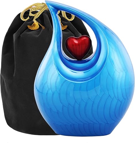 Urns for Ashes, Heart of Love Cremation URN for Ashes, Adult Urn for Funeral, Burial, Columbarium or Home, Cremation Urns for Human Ashes Adult 220 Cubic Inches: with Velvet Bag (White) (Blue)
