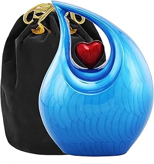 Heart of Love Cremation Urn for Human Ashes – Beautiful Memorial ERN for Adult – Decorative ERN for Loved Ones – Funeral Urn for Burial or Display (Blue Red, Adult)