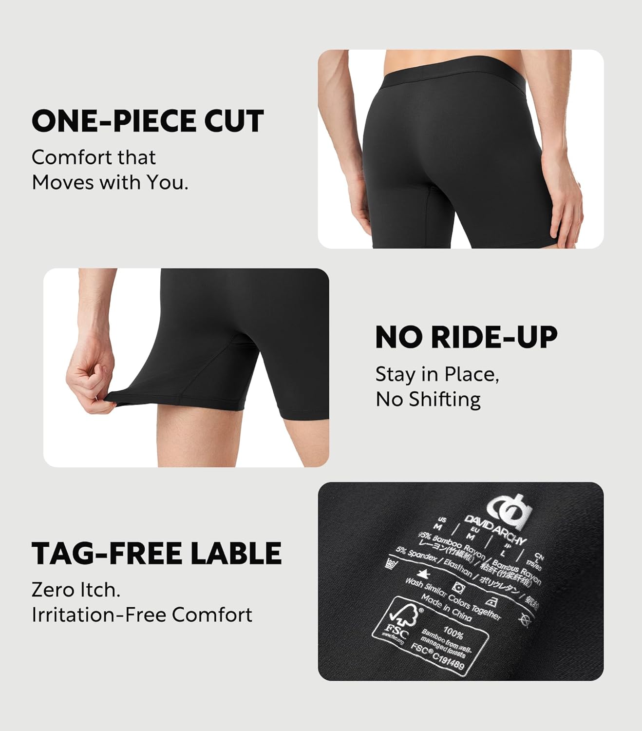 DAVID ARCHY Men's Bamboo Rayon Underwear, 1.5" Wide Waistband No Ride Up Boxer Briefs with Extended Pouch 4 Pack - Image 6