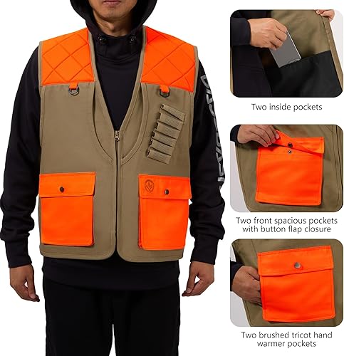 Miniatura 17 de BASSDASH Upland Game Field FV11 - Chaleco de caza de aves resistente al agua con múltiples bolsillos marrón/naranja para hombres y mujeres