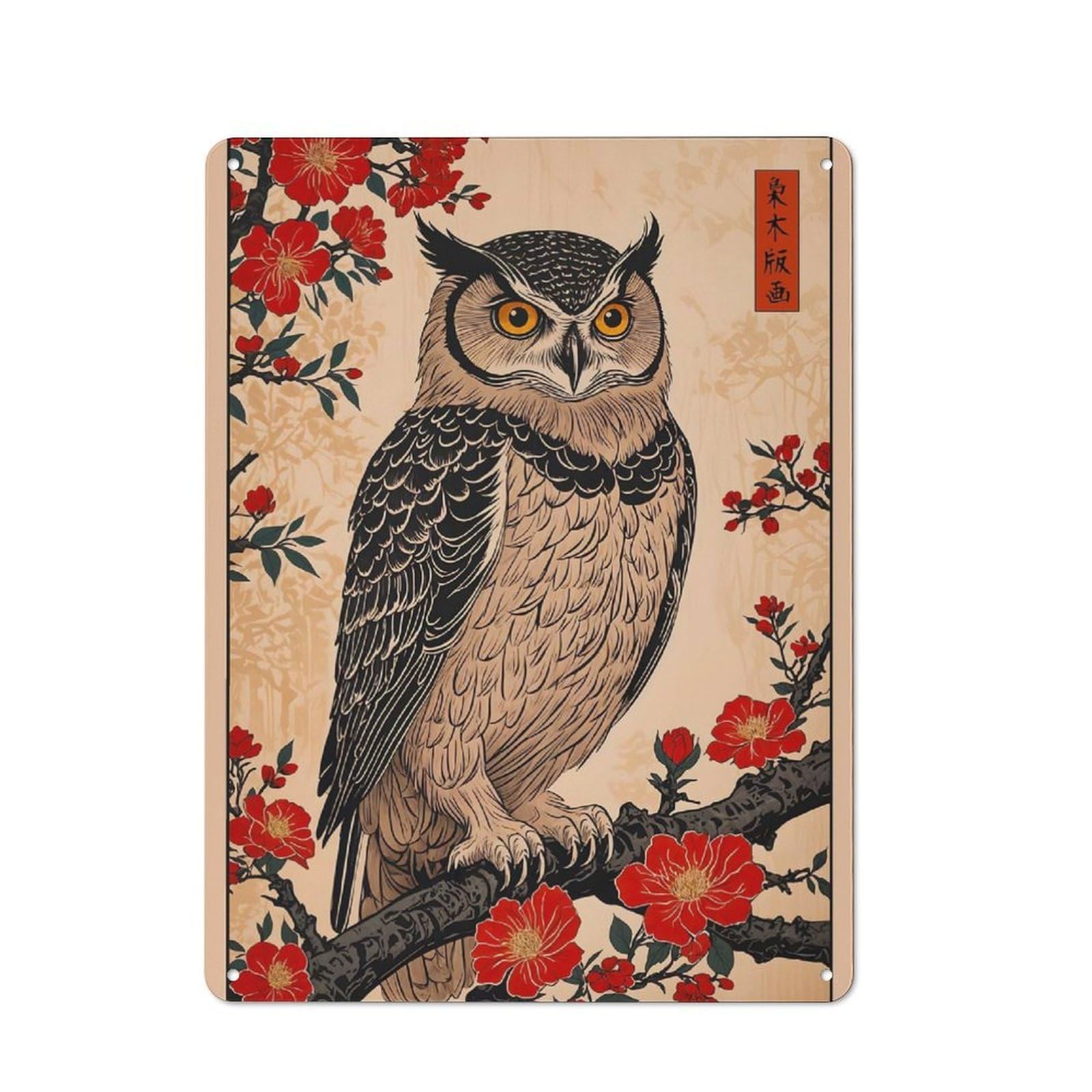 Junmoney Owl Bird Rustic Metal Sign 40X30cm For Hobby Room Or Studio, For Kitchen, Dining Room And Home Bar Wall Decor