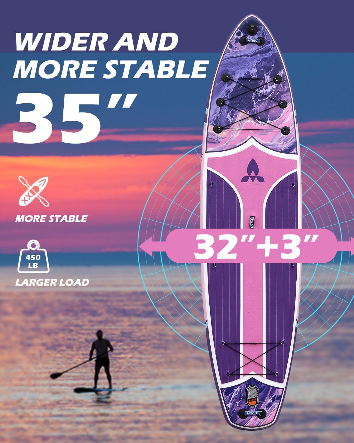 11'6''x35'' Super Wide Inflatable Paddle Board, 450lb Capacity Premium Stable SUP Board for 2+1 People/Family w/100L Backpack, Dual-Action Pump, Safety Leash