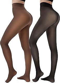 2 Pairs Fleece Lined Tights Women - Warm Sheer Pantyhose Fake Translucent Tights Winter Thermal Leggings