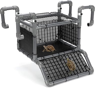 SKARUS Suspended Turtle Basking Platform - Aquarium Dock | For 65-150 gallon tanks. Anti-escape metal mesh top, adjustable height 9.8"-16.3", climbing ramp & large resting area.