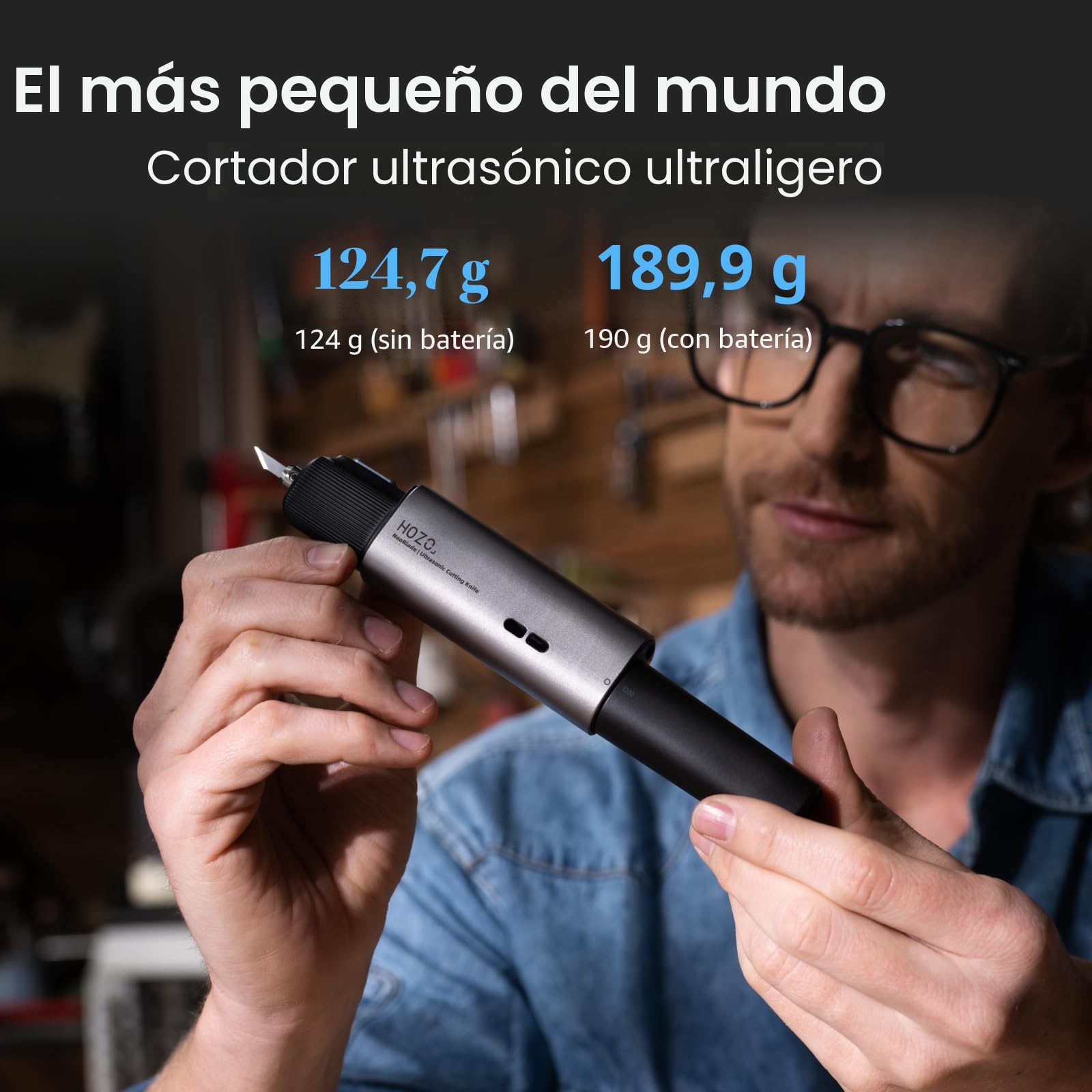 Cuchilla de sierra HOZO NeoBlade inalámbrica ultrasónica – Vibración de 40kHz y potencia automática de 40W, batería intercambiable, refrigeración turbo, 2 modos de corte – Para 3D-impresión, trabajos